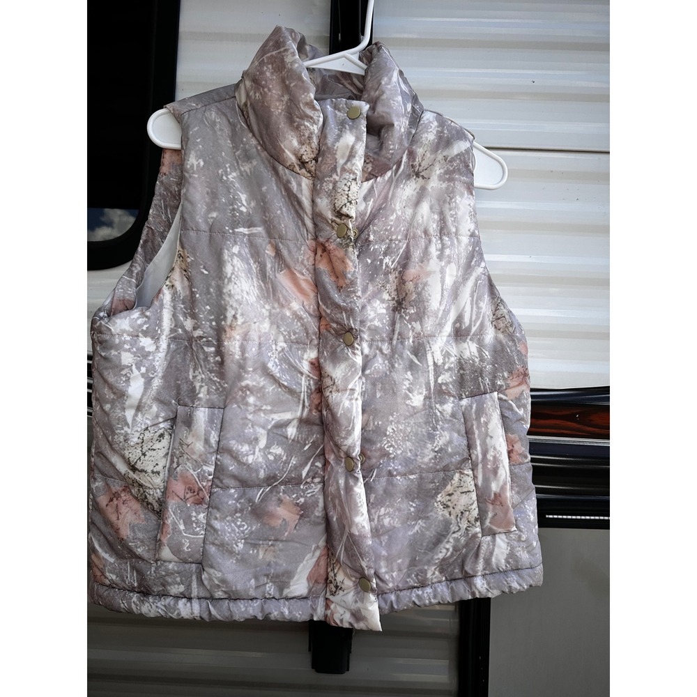Lululemon Puffer Vest Camo Leaf Print Grey Pink Zip Snap Front Small